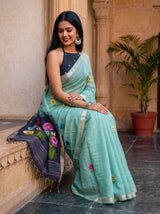 MIMOSA Blue Bhagalpuri Cotton Saree — pose 8 styling detail