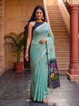 MIMOSA Blue Bhagalpuri Cotton Saree — pose 9 styling detail