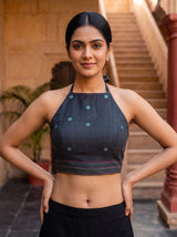 MIMOSA Blue Bhagalpuri Cotton Saree — blouse close-up