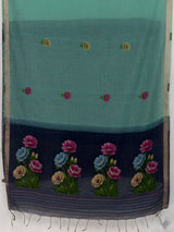 MIMOSA Blue Bhagalpuri Cotton Saree — pallu and zari work detail
