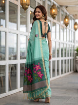 MIMOSA Rama Bhagalpuri Cotton linen Saree — pose 7 styling detail