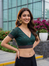 MIMOSA Rama Bhagalpuri Cotton linen Saree — blouse close-up