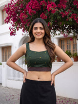 MIMOSA Olive Bhagalpuri Cotton linen Saree — blouse close-up