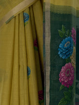 MIMOSA Olive Bhagalpuri Cotton linen Saree — fleets shot full lifestyle