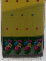 MIMOSA Olive Bhagalpuri Cotton linen Saree — pallu and zari work detail