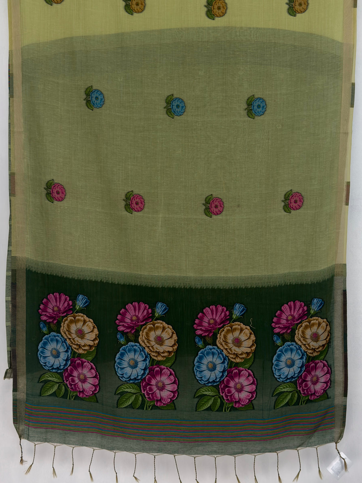 MIMOSA Olive Bhagalpuri Cotton linen Saree — floor detail