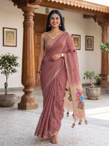 MIMOSA Gajari Bhagalpuri Cotton linen Saree — pose 6 styling detail