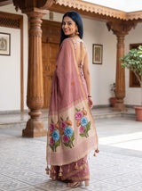 MIMOSA Gajari Bhagalpuri Cotton linen Saree — pose 7 styling detail