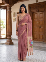MIMOSA Gajari Bhagalpuri Cotton linen Saree — pose 9 styling detail