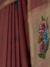 MIMOSA Gajari Bhagalpuri Cotton linen Saree — fleets shot full lifestyle