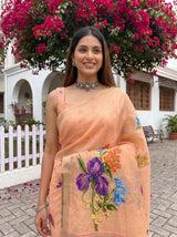 MIMOSA Peach Bhagalpuri Cotton Saree — pose 10 styling detail