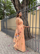 MIMOSA Peach Bhagalpuri Cotton Saree — pose 3 styling detail