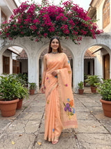 MIMOSA Peach Bhagalpuri Cotton Saree — pose 9 styling detail