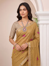 MIMOSA Chiku Bhagalpuri Cotton linen Saree — pose 10 styling detail