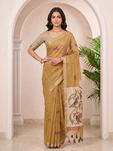 MIMOSA Chiku Bhagalpuri Cotton linen Saree — pose 4 styling detail