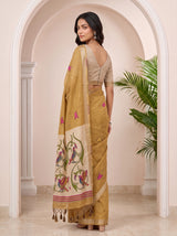 MIMOSA Chiku Bhagalpuri Cotton linen Saree — pose 7 styling detail