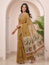 MIMOSA Chiku Bhagalpuri Cotton linen Saree — pose 9 styling detail