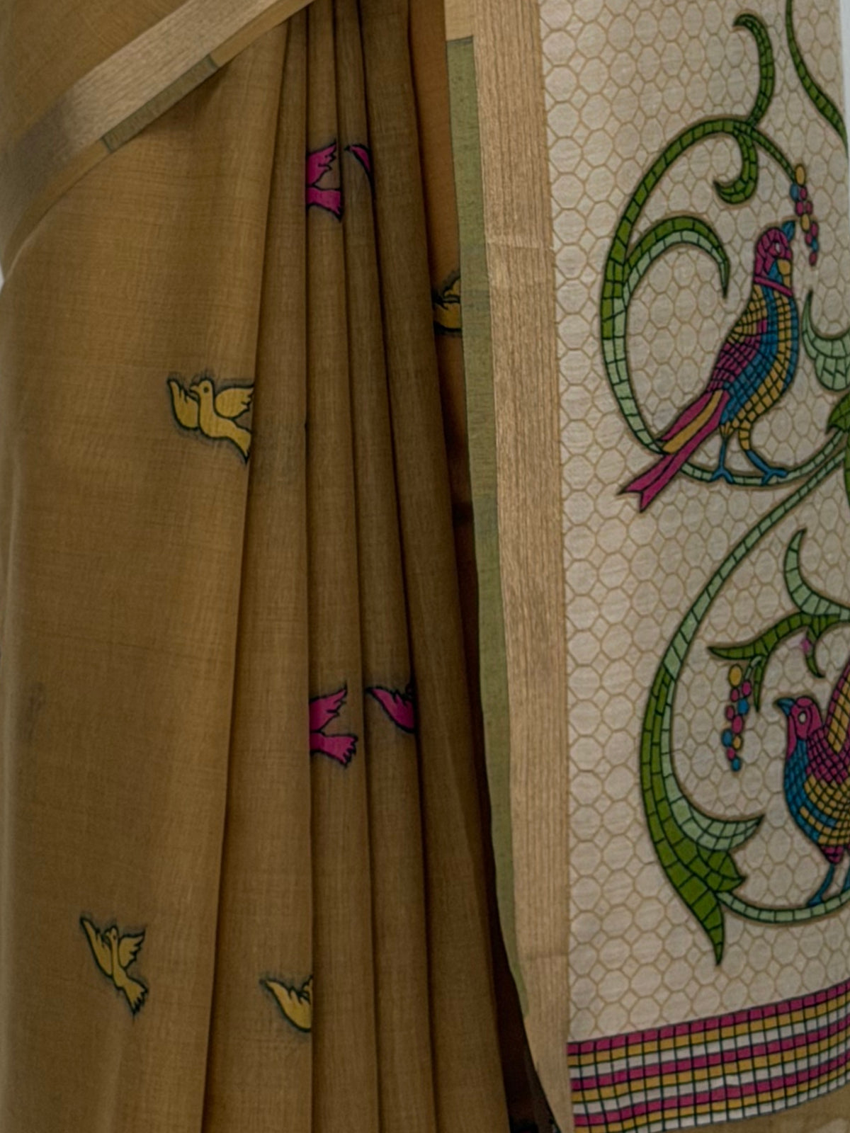 MIMOSA Chiku Bhagalpuri Cotton linen Saree — fleets shot full lifestyle