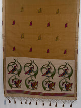 MIMOSA Chiku Bhagalpuri Cotton linen Saree — pallu and zari work detail