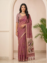 MIMOSA Gajari Bhagalpuri Cotton linen Saree — draped on mannequin