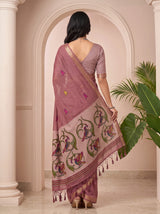 MIMOSA Gajari Bhagalpuri Cotton linen Saree — pallu and body detail