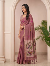MIMOSA Gajari Bhagalpuri Cotton linen Saree — AI model lifestyle pose