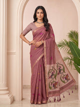 MIMOSA Gajari Bhagalpuri Cotton linen Saree — pose 4 styling detail