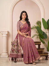 MIMOSA Gajari Bhagalpuri Cotton linen Saree — pose 8 styling detail