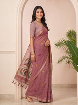 MIMOSA Gajari Bhagalpuri Cotton linen Saree — pose 9 styling detail