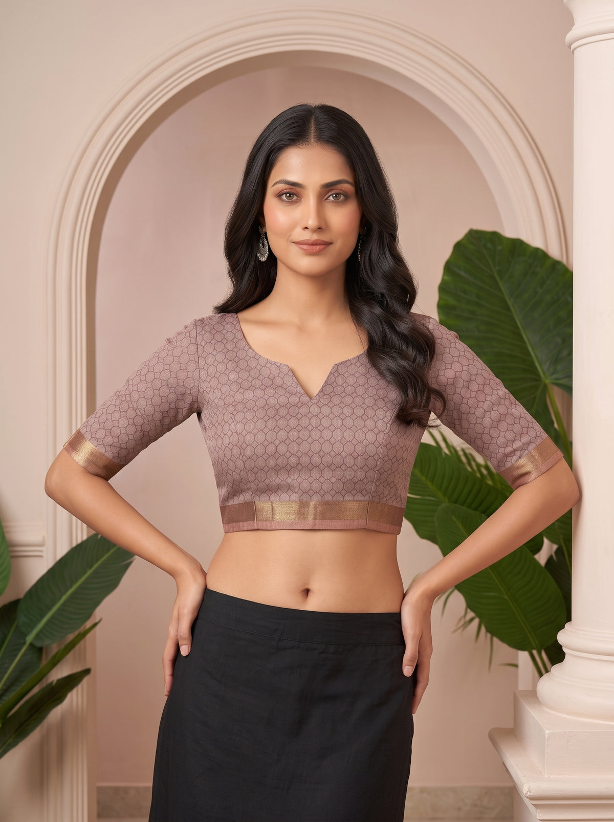 MIMOSA Gajari Bhagalpuri Cotton linen Saree — blouse close-up