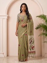 MIMOSA Mehndi Bhagalpuri Cotton linen Saree — pose 9 styling detail