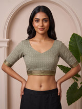 MIMOSA Mehndi Bhagalpuri Cotton linen Saree — blouse close-up