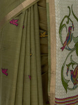 MIMOSA Mehndi Bhagalpuri Cotton linen Saree — fleets shot full lifestyle