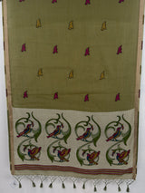MIMOSA Mehndi Bhagalpuri Cotton linen Saree — pallu and zari work detail