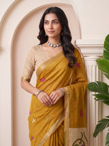MIMOSA Mustard Bhagalpuri Cotton linen Saree — pose 10 styling detail