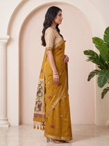 MIMOSA Mustard Bhagalpuri Cotton linen Saree — AI model lifestyle pose