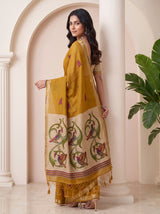 MIMOSA Mustard Bhagalpuri Cotton linen Saree — pose 7 styling detail