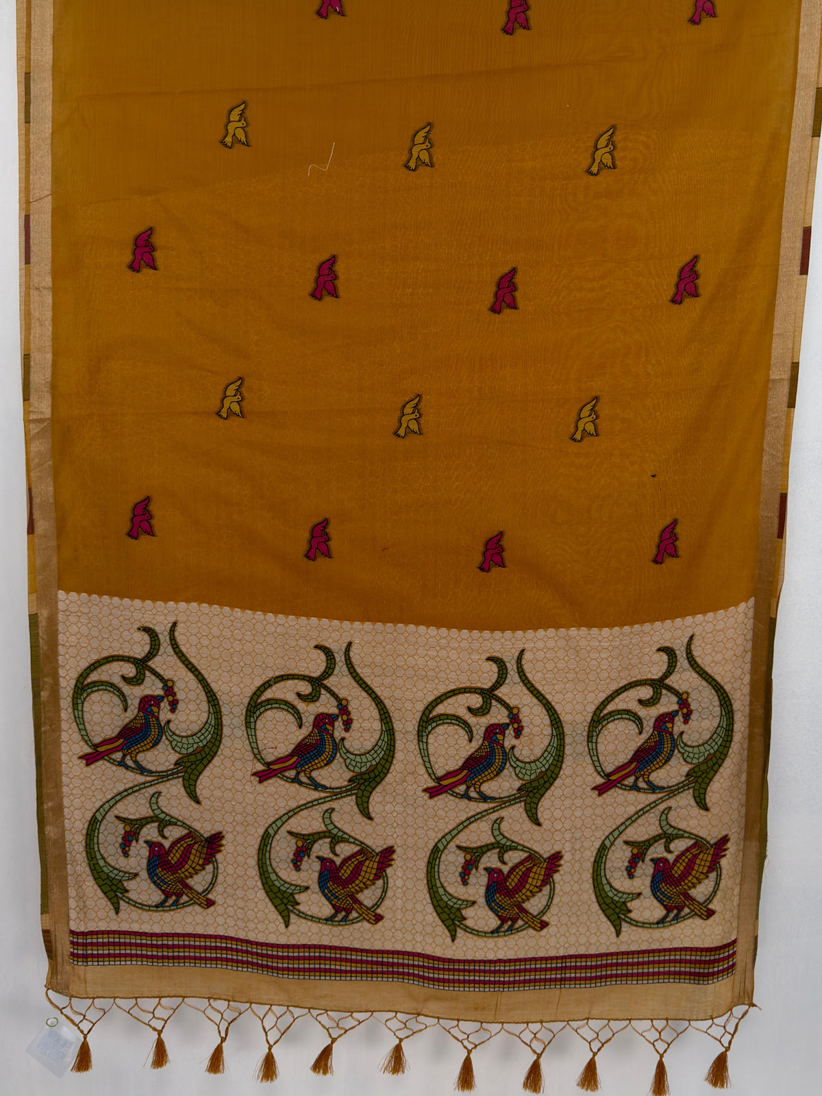 MIMOSA Mustard Bhagalpuri Cotton linen Saree — pallu and zari work detail