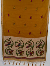 MIMOSA Mustard Bhagalpuri Cotton linen Saree — pallu and zari work detail