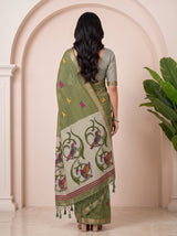 MIMOSA Rama Bhagalpuri Cotton linen Saree — pallu and body detail