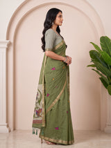 MIMOSA Rama Bhagalpuri Cotton linen Saree — AI model lifestyle pose