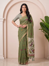 MIMOSA Rama Bhagalpuri Cotton linen Saree — pose 4 styling detail