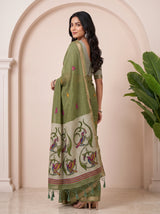 MIMOSA Rama Bhagalpuri Cotton linen Saree — pose 7 styling detail