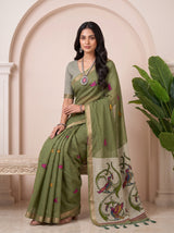 MIMOSA Rama Bhagalpuri Cotton linen Saree — pose 8 styling detail