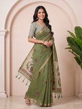 MIMOSA Rama Bhagalpuri Cotton linen Saree — pose 9 styling detail