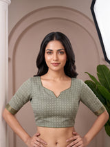 MIMOSA Rama Bhagalpuri Cotton linen Saree — blouse close-up