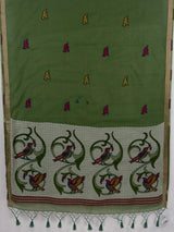 MIMOSA Rama Bhagalpuri Cotton linen Saree — pallu and zari work detail