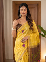 MIMOSA Mustard Bhagalpuri Cotton Saree — pose 10 styling detail