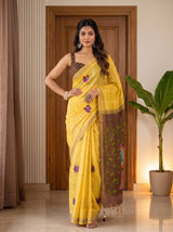 MIMOSA Mustard Bhagalpuri Cotton Saree — pose 4 styling detail