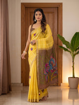 MIMOSA Mustard Bhagalpuri Cotton Saree — pose 5 styling detail